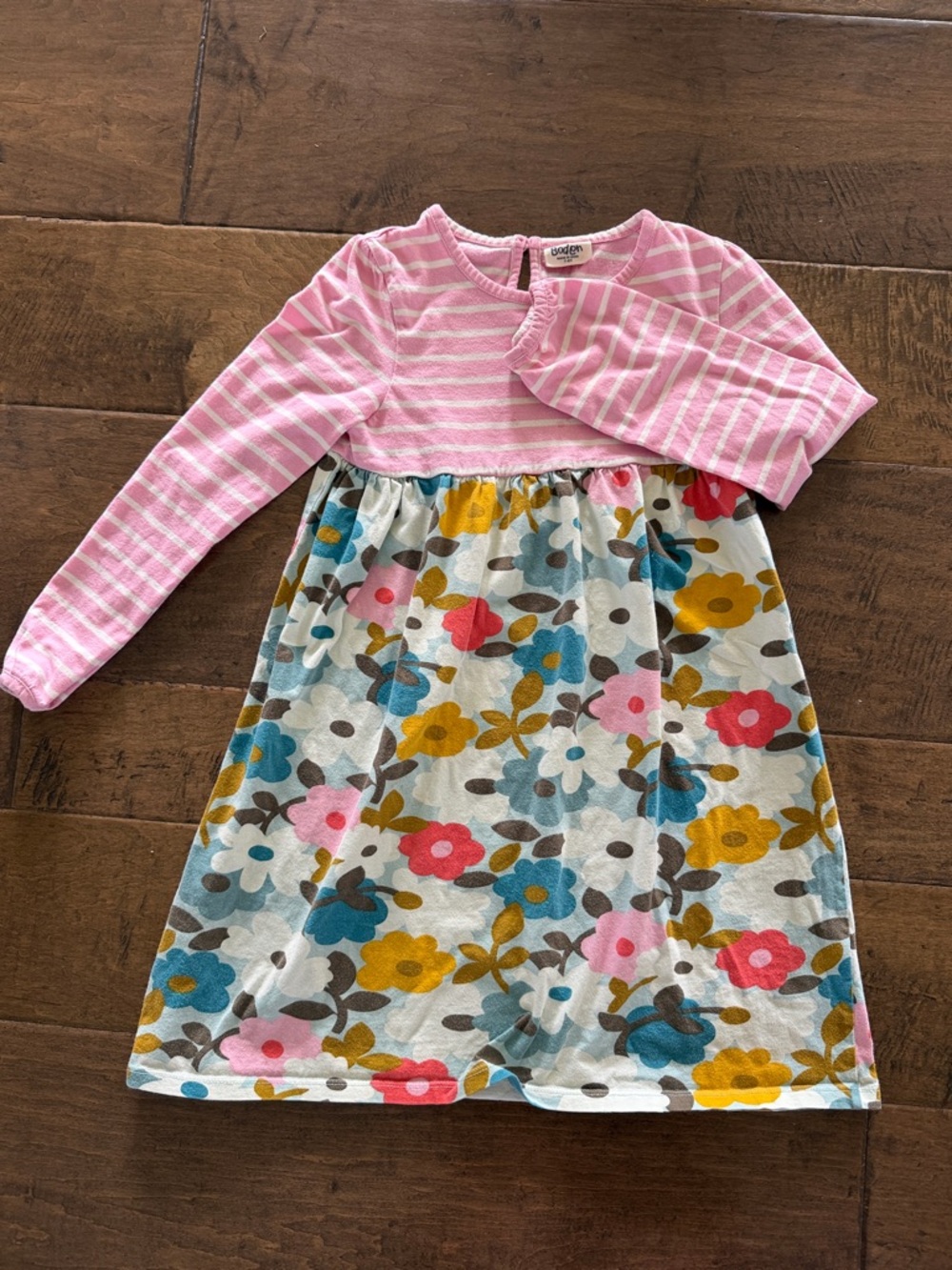 Mini Boden Pink Striped Bodice Floral Skirt Girls' Dress